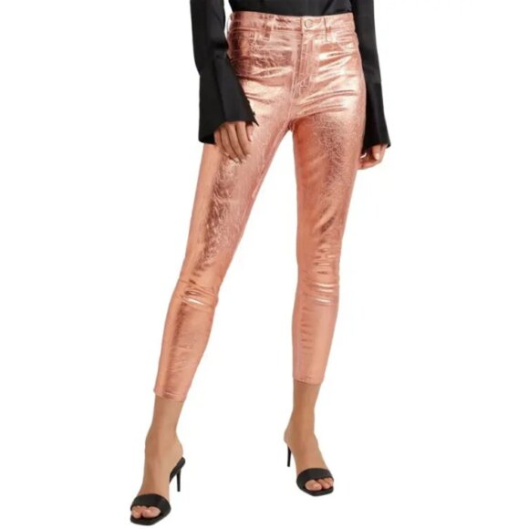 L'AGENCE 'Margot' Coated High-Rise Skinny Jeans, Light Rose Gold Foil - Picture 1 of 3